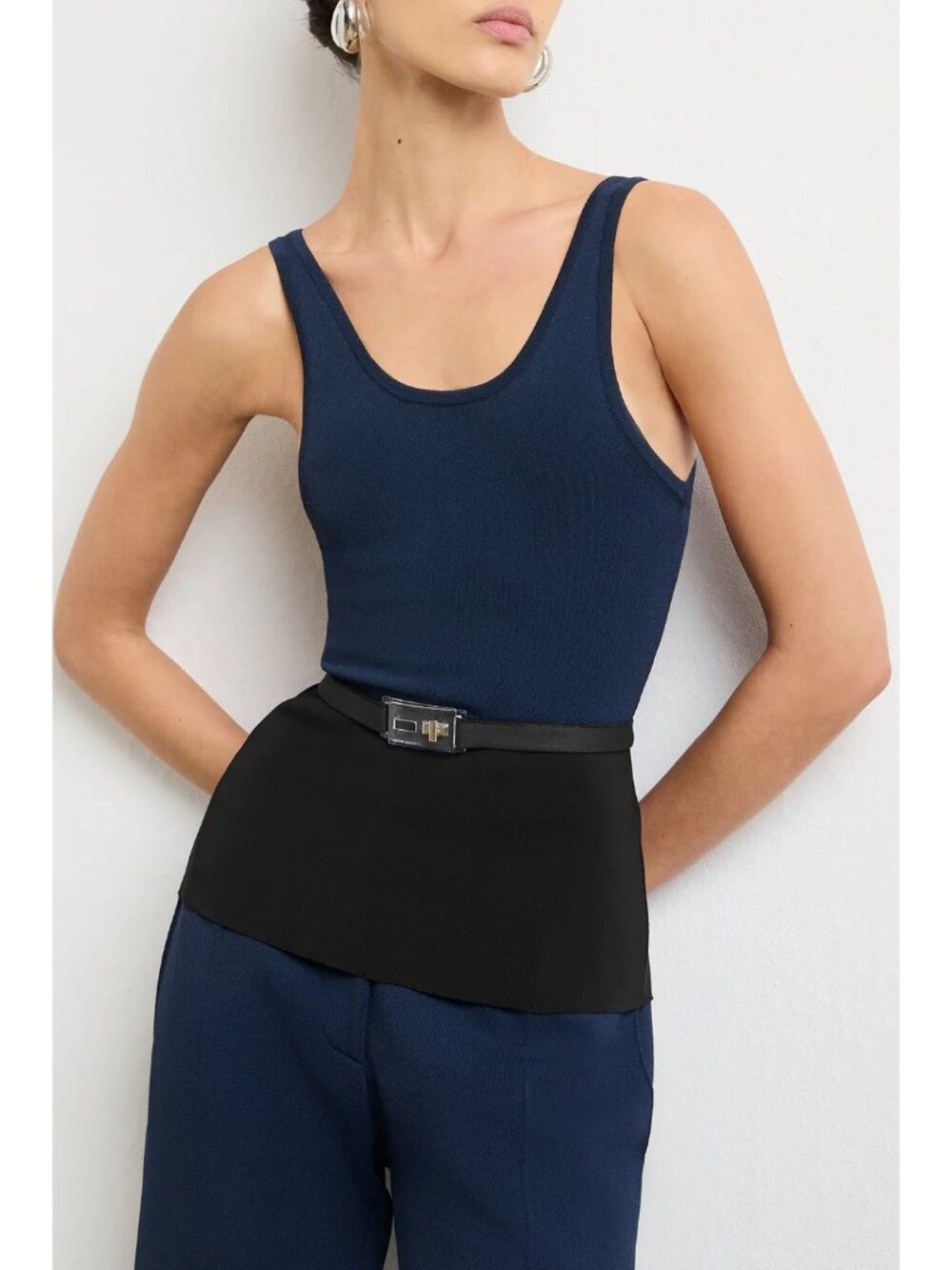NWT Brandon Maxwell The Julia Top Navy Black Womens Size Large